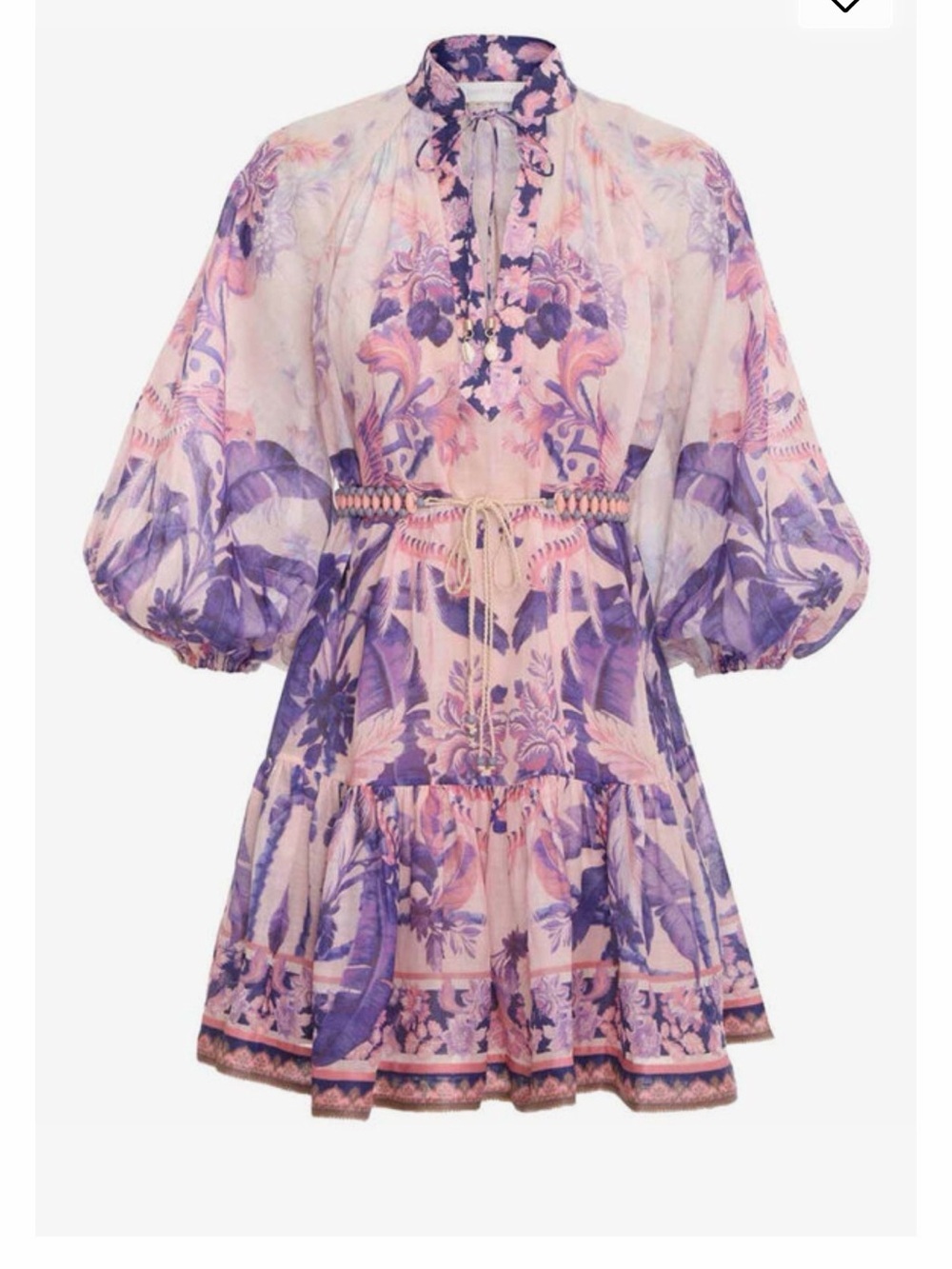 Zimmermann Lavender and Pink Floral Puff-Sleeve Mini Dress